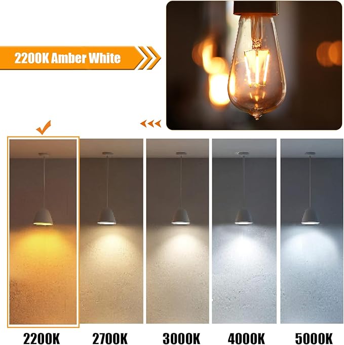 16 Pack LED Edison Bulbs 40W Equivalent, Dimmable 4 Watt Filament Bulb, 2200K Amber White ST19 Light Bulb, 450LM E26 Vintage LED Bulbs for Ceiling Light Fixtures