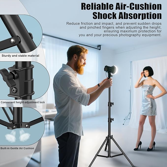 Professional Light Stand Photography 110"/9.2ft/280cm, Air Cushioned Photo Video Metal Tripod Stand for Softbox, Studio Light, Reflector, Ring Light, Heavy Duty Max Load 8kg/17.6lb, 1/4" Screw