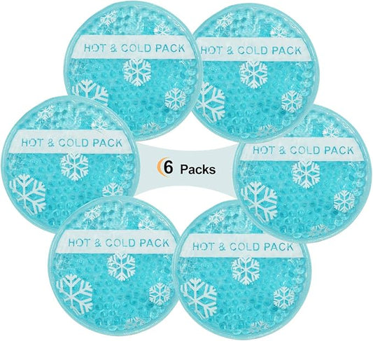 OLESILK Small Hot Cold 6 Packs, Reusable Round Gel Beads Ice Pack with Cloth Backing, Hot and Cold Therapy for Breastfeed Injury, Kids Pain Relief, Headache, Tired Eyes, Wisdom Teeth, Sinus Relief
