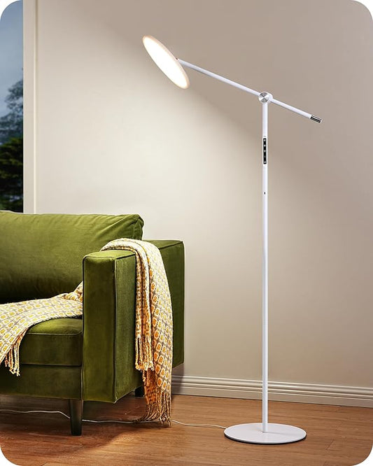 EDISHINE LED Reading Floor Lamp, 1600LM Bright Dimmable Lamp with Type-C Port, Flexible Head & Arm Tall Standing Lamps for Living Room, 3000K-6000K Modern Minimalist Lights for Bedroom, Office, White