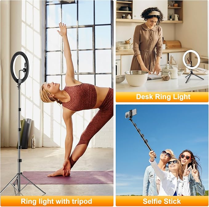 12" Selfie Ring Light with 73" Extendable Tripod Stand: PEYOU Desk Selfie Lights 38 Color Modes, Upgrade 3 in 1 Dimmable Adjustable Speed Ring Light for Makeup/TIK Tok/YouTube