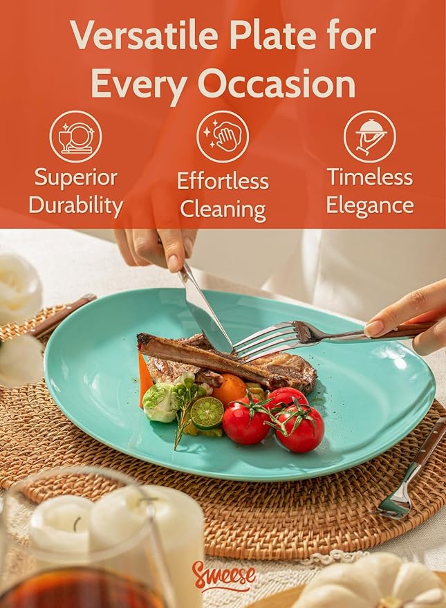 Sweese Porcelain Dinner Plates - 11 Inch Dinner Plates Set of 6 - Dishwasher, Microwave, Oven Safe - Azure Dreamscape Color