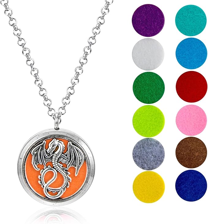 Wild Essentials Mother of Dragons Essential Oil Diffuser Necklace Gift Set with Inner Calm & Relax Oils, Nickel Free Alloy Pendant with 12 Color Pads – USA Made Oils & Perfume Necklace, Family Company