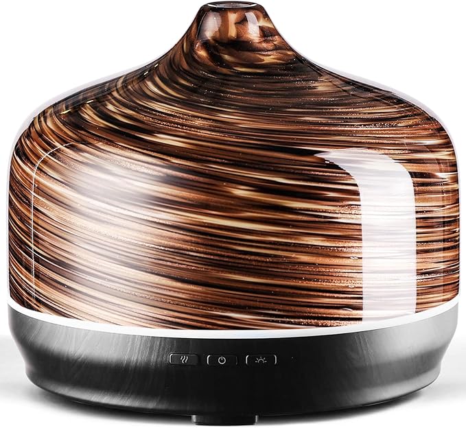 Porseme 500ml Glass Essential Oil Diffuser Aromatherapy Ultrasonic Cool Mist Humidifier 15-21 Running Hours Waterless Auto-Off Air Diffusers for Sleeping Yoga Office Working Spa and Rest (Dark Golden)