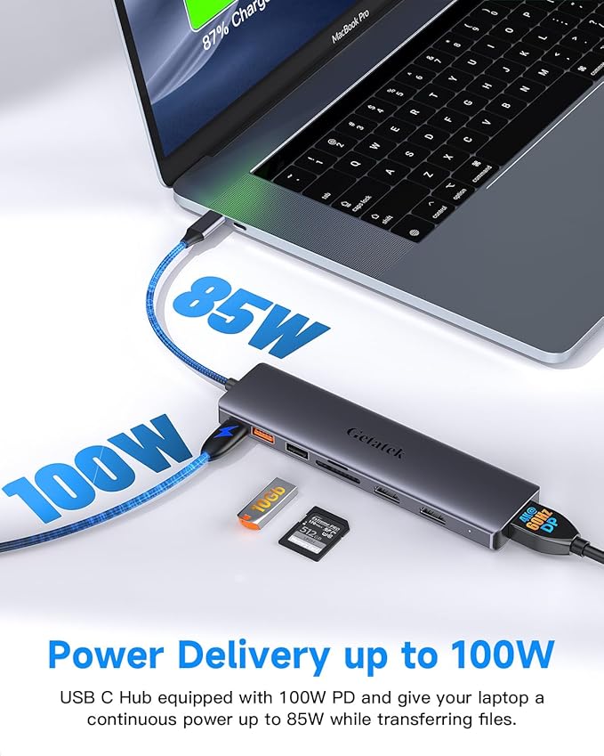 10Gbps USB C Hub, USB-C Laptop Docking Station, 8in1 Triple Display Docking Station for Dell Hp Lenovo Surface Windows (Dual HDMI+ DisplayPort + PD3.0 100W +SD TF Card Reader +10GB USB Port)