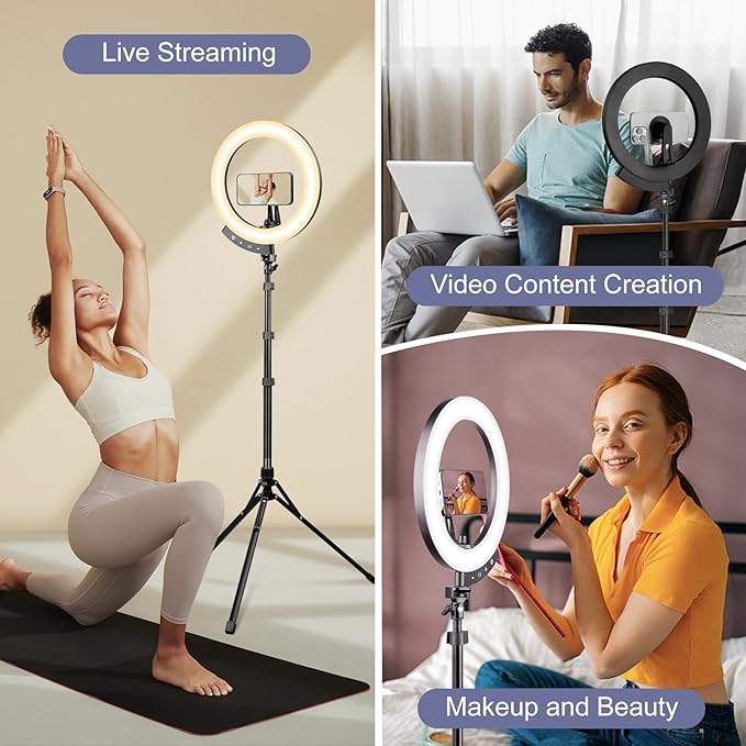 Sensyne 12" Ring Light with 62" Tripod Stand, LED Selfie Circle Light with Strong Magnectic Phone Holder Compatible with Cellphones for Live Stream/Recording/Photography/YouTube/TikTok