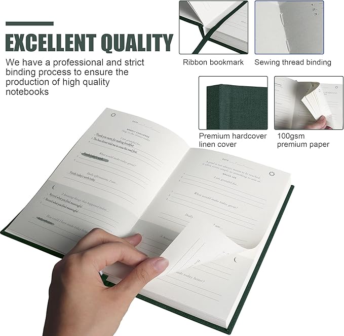 Gratitude Journal Daily Affirmations with Simple Guided Format-Undated Life Planner, Daily Planner, for You More Happiness, Positivity, Affirmation, Mindfulness&Self Care(Green)