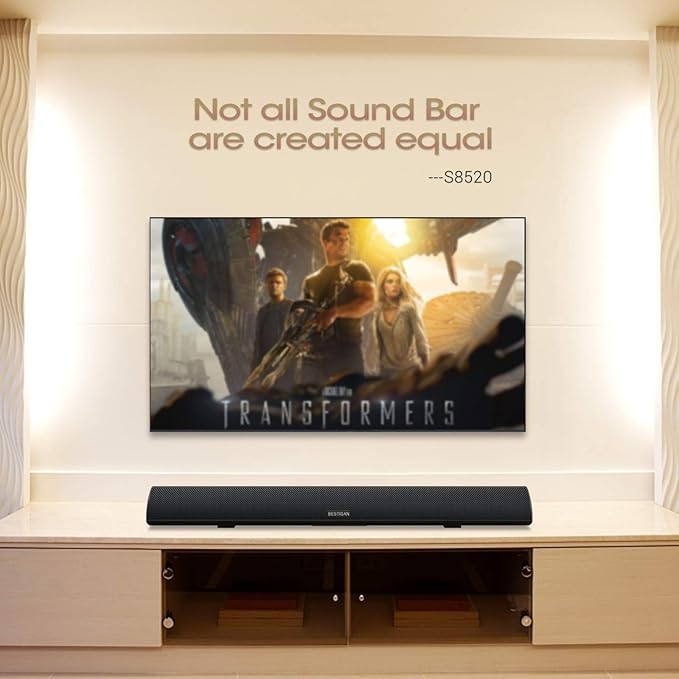 80Watt 34Inch Sound bar, Bestisan Soundbar Bluetooth 5.0 Wireless and Wired Home Theater Speaker (DSP, HDMI-ARC, Bass Adjustable, Optical Cable Included)