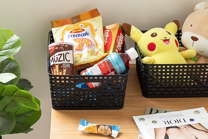 Plastic Storage Baskets for Organizing,11"X8.5"X4.7",Pack of 4 (Black)