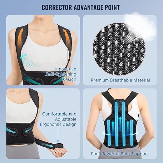 Posture Corrector for Women and Men – Back Brace for Posture Support and Pain Relief – Adjustable Back Straightener and Scoliosis Posture Corrector – Corrector de Postura (Black, Small)