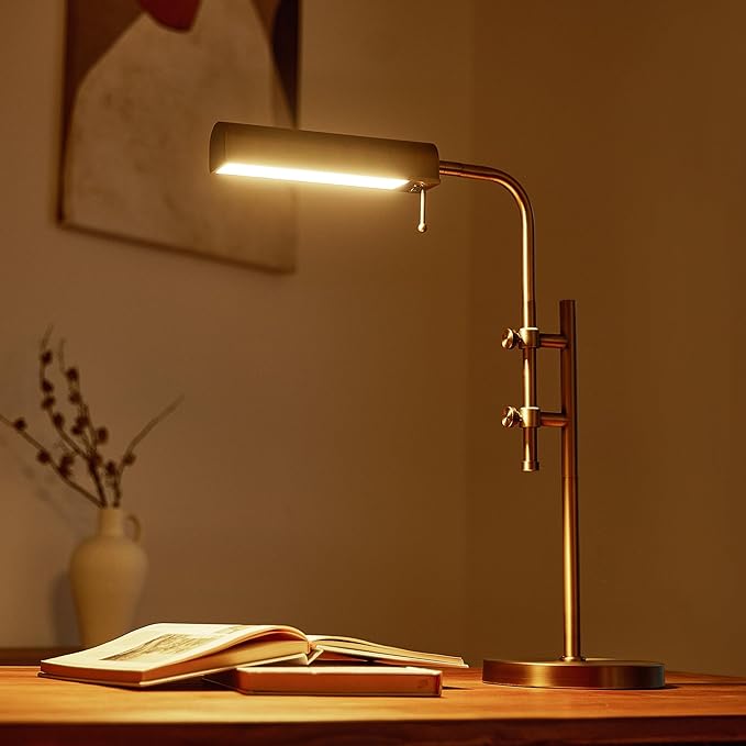 VONLUCE Rustic Desk Lamp, Adjustable Industrial Style Metal Table Lamp, 3 Color Temperatures LED Reading Lamp for Living Room Bedroom Office, Antique Gold
