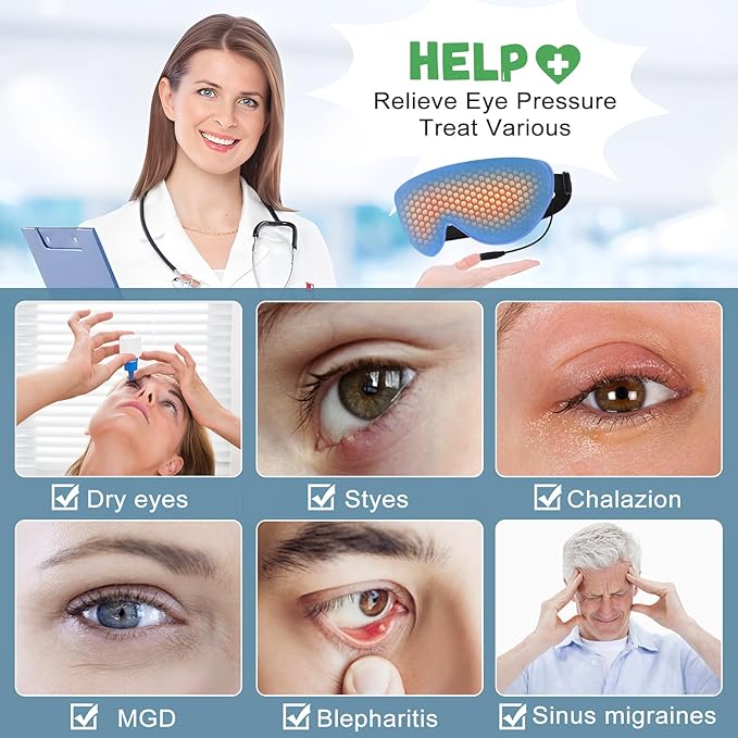 Heated Eye Mask for Dry Eyes, USB Electric Warm Eye Compress Heat Eye Masks with Temperature&Timer Control, Eye Heating Pad for Dry Eyes, Stye Treatment, Chalazion, Blepharitis, MGD, Puffy