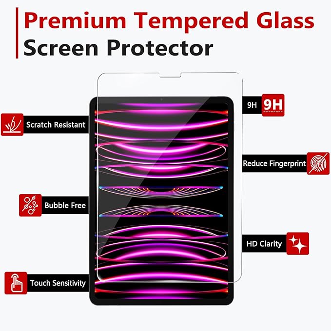 bersem Screen Protector Compatible with iPad Pro 11 (2022&2021&2020&2018) & iPad Air 5th / 4th (2022&2020) Tempered Glass, Ultra Clear, Anti-Scratch, Case Friendly, EZ Kit, 1 Pack