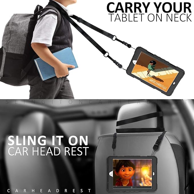 iPad 9th/8th/7th Generation Case, iPad 10.2 Case 2021/2020/2019, [Kid Proof] ambison Full Body Protective Case with 9H Tempered Glass Screen Protector, 360° Rotatable Kickstand & Hand Strap (Black)