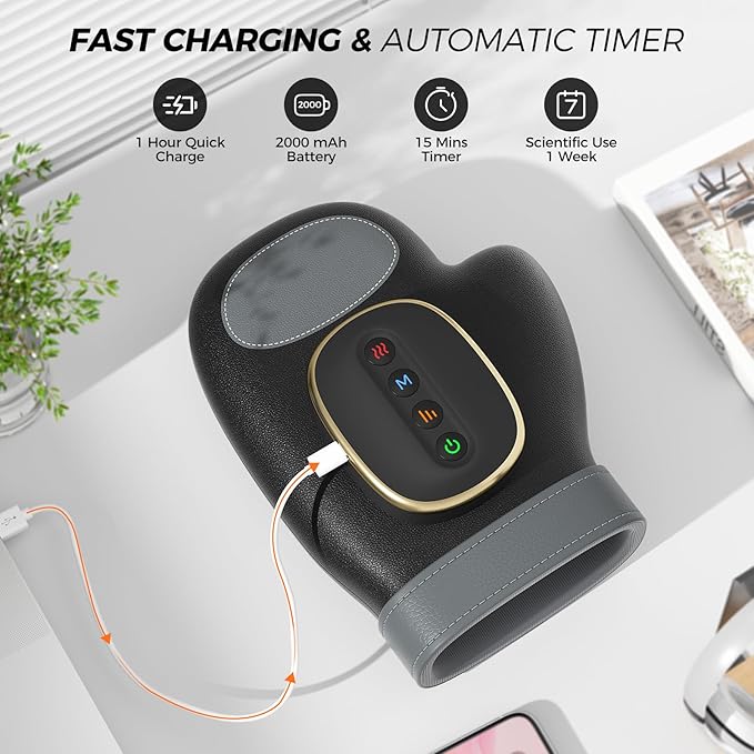 WUX Hand Massager with Heat Compression Relief, 3 Massage 4 Temperatures 5 Compression Models Therapy Glove, Hand Massager for Arthritis and Carpal Tunnel, Great Gift for Men and Women