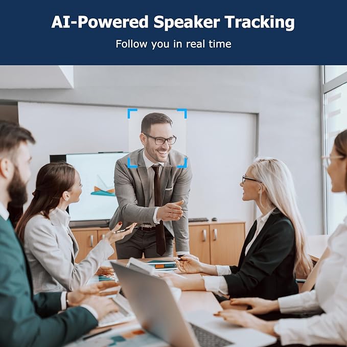 Conference Room Camera, All-in-One 4K Webcam with Microphone and Speaker, AI Tracking and Auto Framing, Wide Angle of View, Plug and Play USB Webcam for PC, Mac, Meetings, Teams, Zoom & Webex