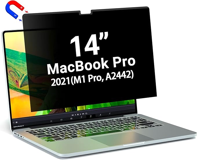 PYS Privacy Screen for Macbook Pro 14 Inch (2021-2023, M1, M2, M3), Magnetic Privacy Screen Protector for Mac 14.2" (A2779/A2442) Anti Fingerprint, Anti Blue Light, Removable, Easy Installation