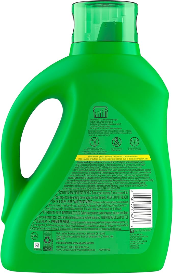 Gain + Odor Defense Liquid Laundry Detergent, Super Fresh Blast Scent, 88 Oz, 61 Loads, HE Compatible (Pack of 2)