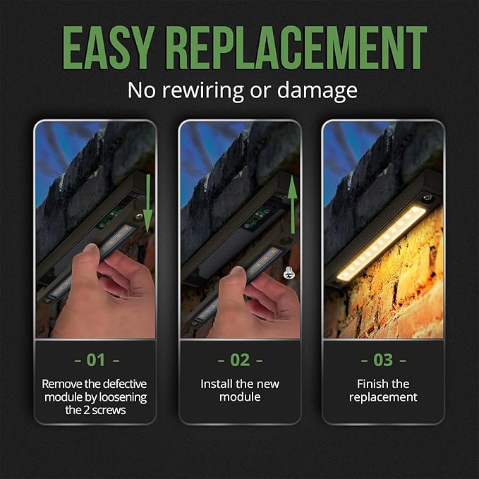 GKOLED 8-Pack Replaceable 6.8" LED Hardscape Lights, Low Voltage Retaining Wall Light, Paver Wall Hardscape Lighting, Outdoor Landscape Step Lights, 12VAC/DC 1.5W 2700K, Die-cast Aluminum Housing