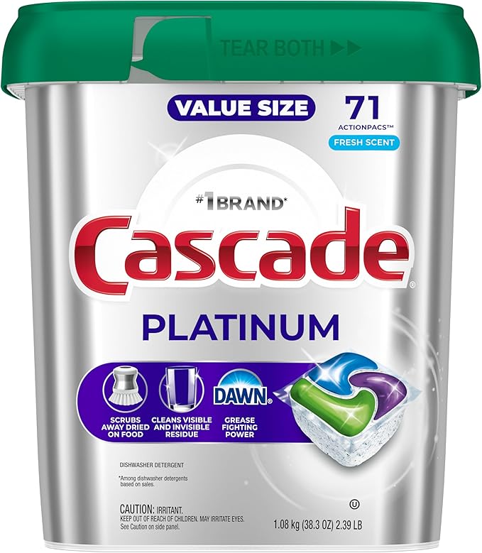 Cascade Platinum Dishwasher Pods, Dishwasher Detergent, Dish Detergent Soap, Fresh, 71 count