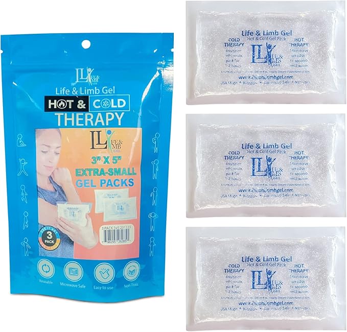 Extra Small Mini Reusable Gel Ice Pack for Injuries (3 X 5 Inches) USA Made Quality Hot Cold Packs - Pain Relief Dental Eye School Gym Breast Medication Transport by Life and Limb Gel (3)