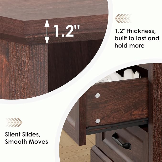 HOMMPA 18'' Farmhouse Nightstand with Charging Station, Bedside Tables with Storage, Bed Side End Table with Open Shelf, 2 Drawers Wood Night Stand Dresser for Bedroom, Living Room, Maroon Brown