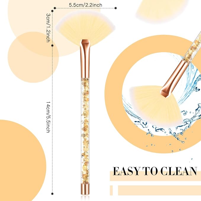 12 Pcs Fan Brushes for Facial Mask Brushes with Glitter Quicksand Handle Cosmetic Facial Fan Brush Soft Facial Mask Brush Applicator Facial Peel Applicator Face Mask Tools with Pouch (Gold)