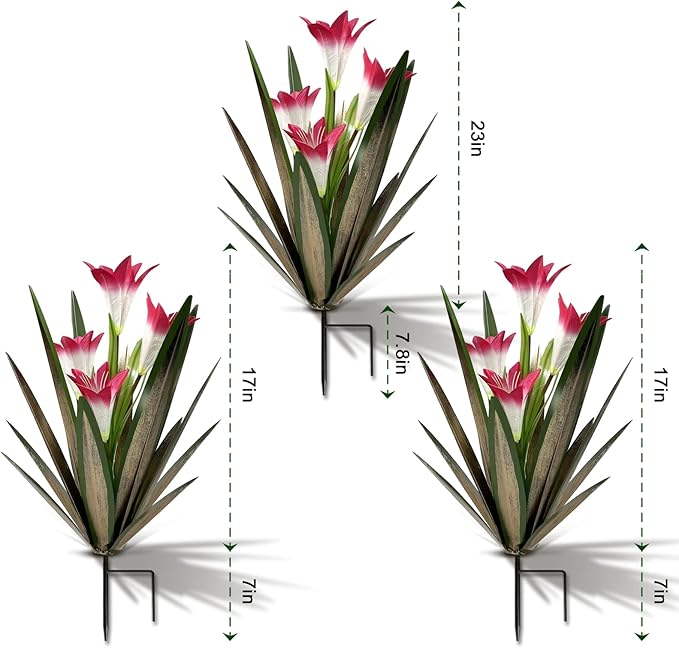 Homight Metal Agave Plant Outdoor Decoration Lily Mexican Yard Art Garden Gift - 3 Big Red Lilies