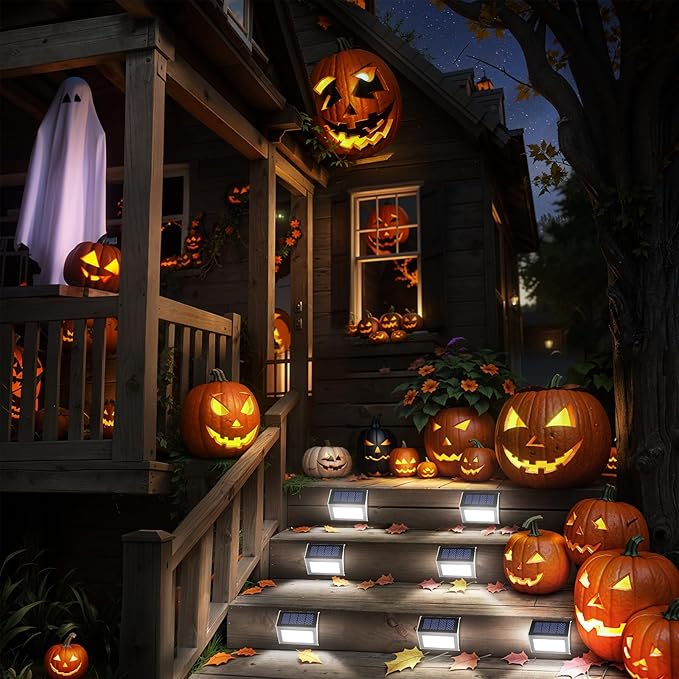 JSOT Outdoor Solar Lights - Solar Powered Deck Lights Waterproof Light for Fence Post Light Outside for Backyard Patio Stair Wall Lighting, 3LED Cool Light 6 Pack