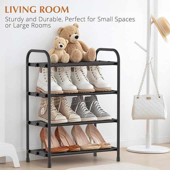 INSMART 4-Tier Expandable Shoe Rack, Stackable and Adjustable Shoes Organizer Storage Shelf, Sturdy and Durable Metal Structure Free Standing Shoe Rack for Closet Entryway Doorway
