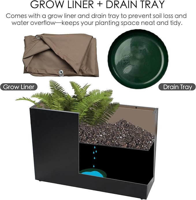 Kozyard 30”Lx12”Wx24”H Metal Planter Box Indoor Outdoor Rectangular Planter All-Weather with Drainage Holes Removable Grow Liner for Plants Flowers Shrubs