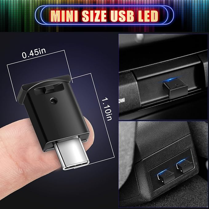 Frienda 4 Pieces Mini USB LED Light, Car LED Interior Lighting 5v Smart USB Atmosphere Light, Laptop Keyboard Office Decoration Night Lamp, Adjustable Brightness, 8 Colors (Type C)
