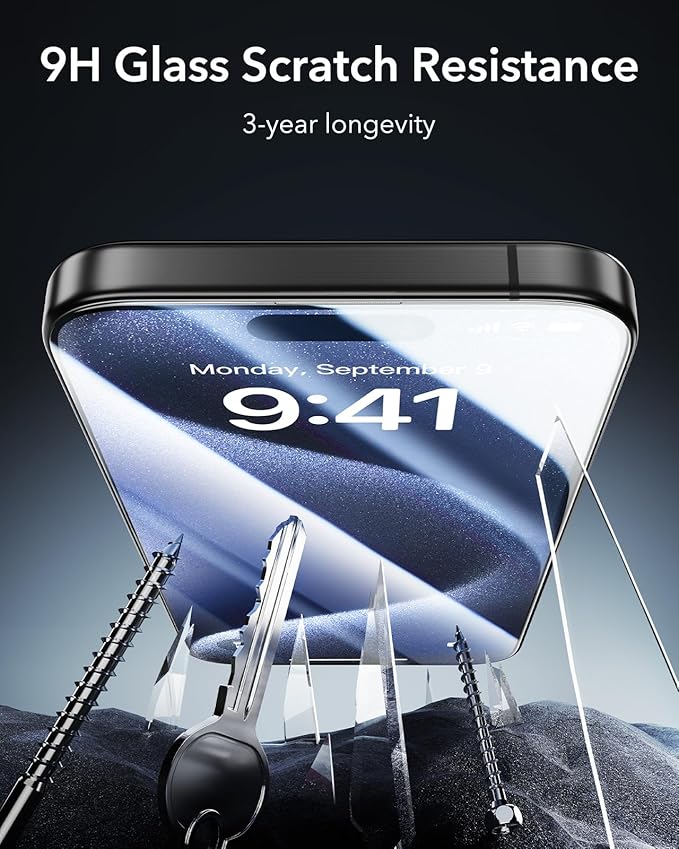 ESR 3 Pack 9H+ Glass for iPhone 15 Pro Max Screen Protector, [Military Grade Shatterproof & Longest Durable] Armorite Ultra-tough Full Coverage Tempered Glass with UltraFit Tray