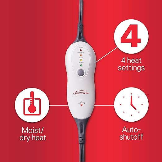 Sunbeam Heating Pad for Neck and Shoulder Pain Relief with Auto Shut Off and Moist Heating Option 22 x 14 Grey