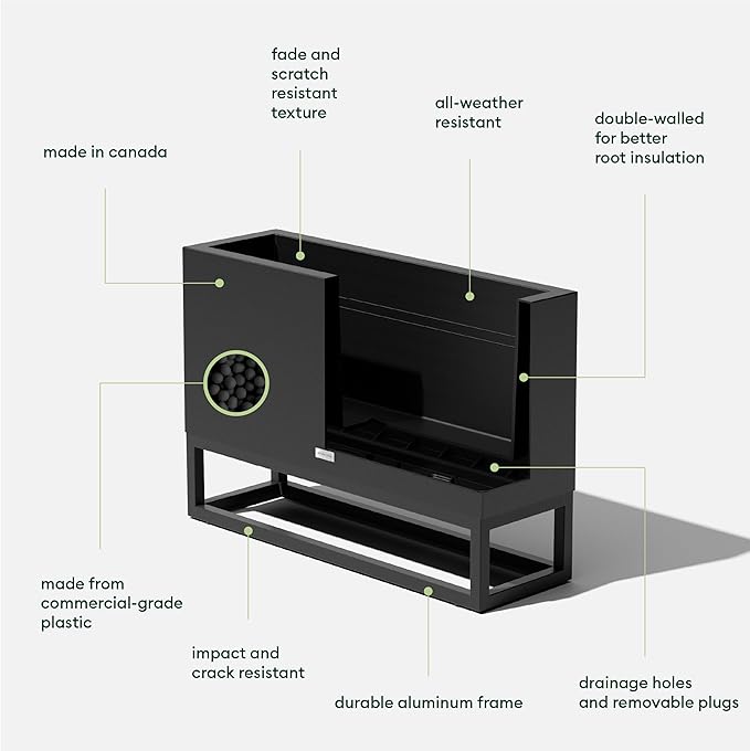 Veradek Block Series Raised Long Box Planter for Patio & Garden | Durable All-Weather Use with Aluminum Stand | Modern Décor for Herbs, Flowers