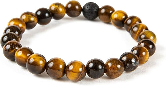 Wild Essentials Tiger Eye and Lava Stone Bracelet, Expandable up to 8 inches, Aromatherapy Jewelery for Women, Men, Esssential Oil Diffuser, Grounding Calming Strength Confidence