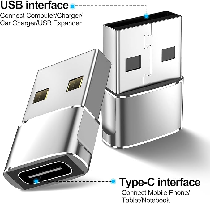 USB to USB C Adapter,Type C Female to A Male OTG Charger Converter for PlayStation 4,Apple Watch Ultra 8 9,iPhone 16 15 14 13 Pro Max,Samsung S24 S23,AirPods,iPad,Car Play-Silver