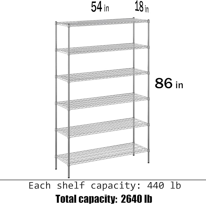 18" Deep x 54" Wide x 86" Height Wire Shelving Kit | 6-Tier | NSF Commercial Storage Rack Unit