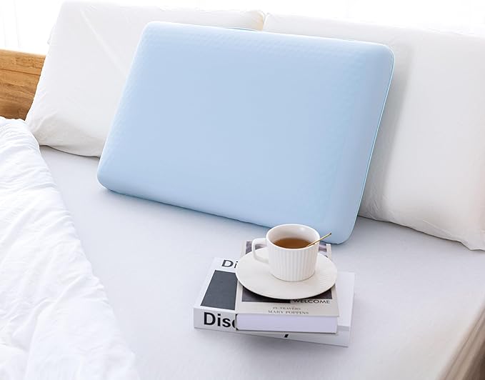 EGOHOME Cooling Gel Memory Foam Pillow - Reversible Cooling Cover, Neck Support for Side, Back and Stomach Sleepers, Removable & Machine Washable, All-Season Comfort, Standard Size, Blue