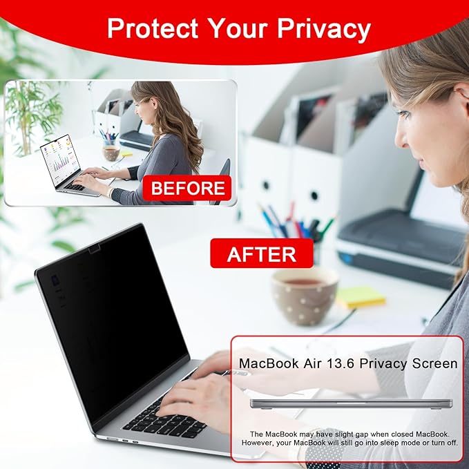 ZOEGAA Magnetic Privacy Screen for Macbook Air 13.6 & 13 Inch (2022-2025, M2, M3, M4, Pro, Max), Removable Laptop Screen Privacy Shield, Anti Blue Light Glare Filter for Mac Air 13.6" Laptop Computer