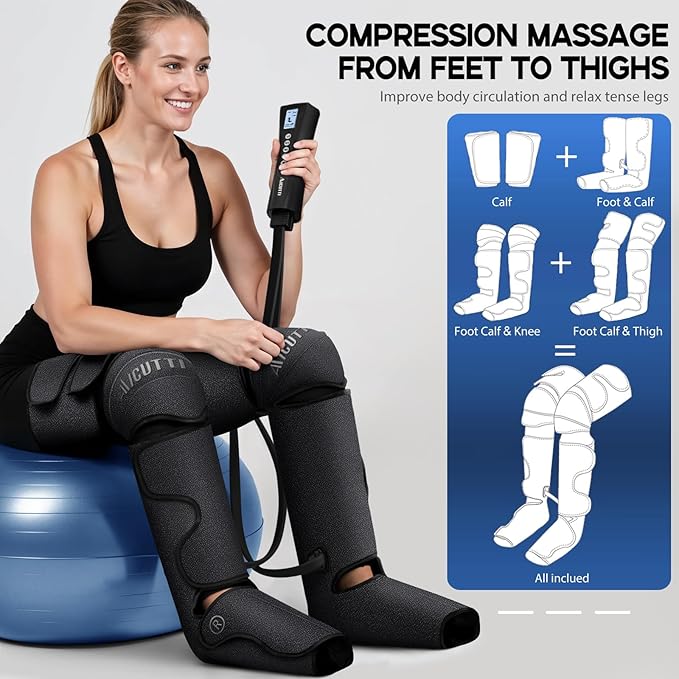 Air Compression Leg Massager with Heat - Circulation Booster for Foot, Calf, Knee & Thigh Pain Relief - Gifts for Women, Men, Dad, & Mom for Mother's Day, Father's Day, Birthdays & Christmas