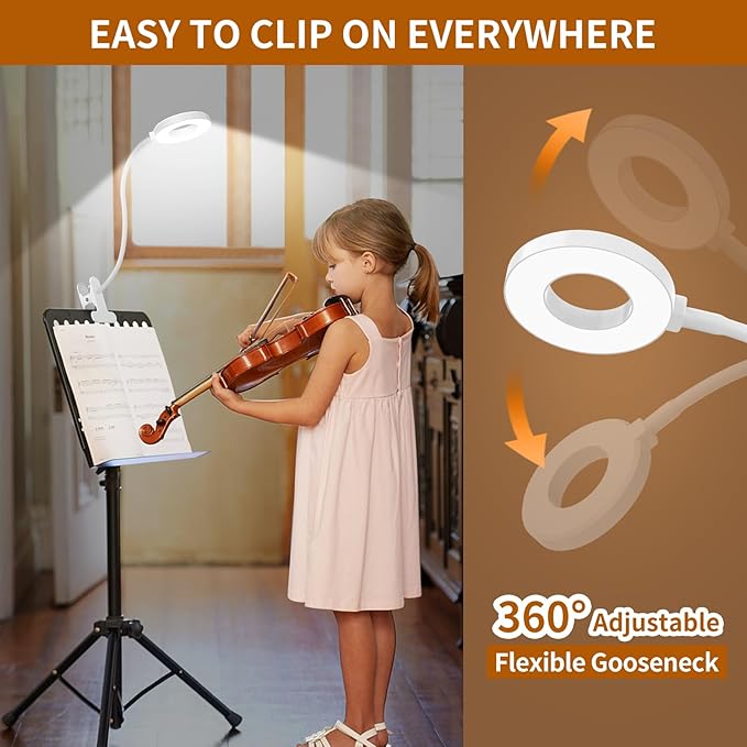 iZELL Reading Light, USB Clamp Lamp for Child Reading Book in Bed at Night, LED Small Desk Lamp with Adjustable Gooseneck Clip on Beside Table for Studying Working Drafting Sewing - 15.8‘’ White