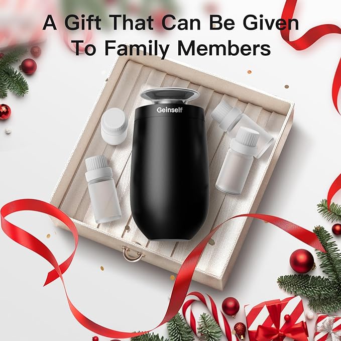 Waterless Oil Diffuser Rechargable, Smart Auto On/Off Air Freshener Car Diffuser, 3 Timer Function&Two-Fluid Technology, Aluminum Mini Scent Diffuser for Car (Black)