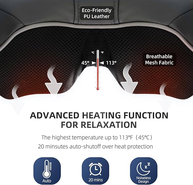 Cordless Shiatsu Neck Massager for Pain Relief Deep Tissue with Heat, 3D Kneading Massage Pillow Back Shoulder Massagerfor Body Muscle, Plug-in Use for Home Office Car, Gifts for Mom Dad Him