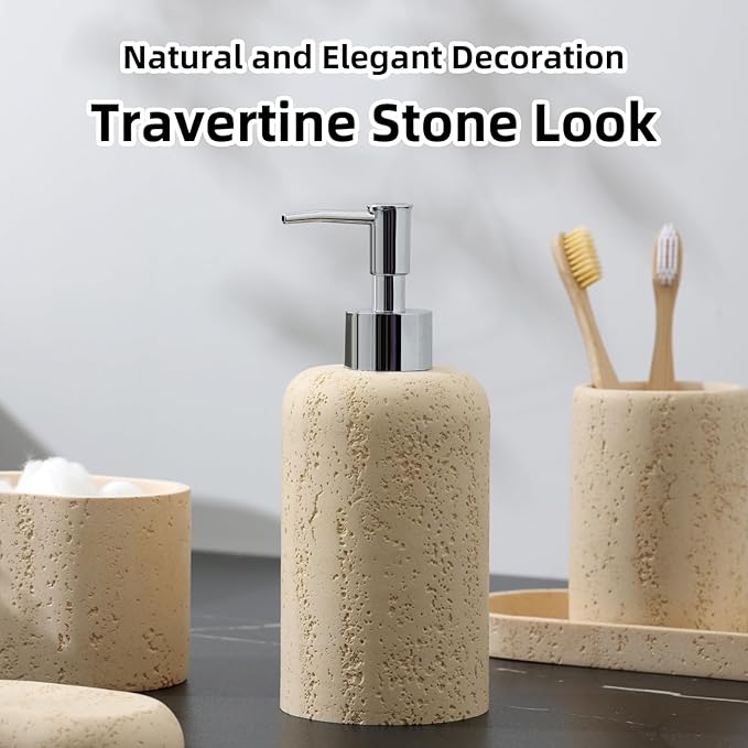 Bathroom Accessories Set, 5PCS Modern Bathroom Accessory Set with Soap Dispenser, Mouthwash Cup & Toothbrush Holder, Qtip Holder, Tray