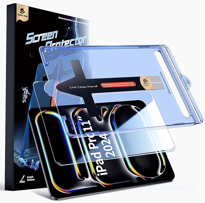 MAGIC JOHN for iPad Pro 11 inch Screen Protector M4[2024] Tempered Glass, Auto Dust-Elimination, Bubble Free, HD Clear, Easy Installation,Scratch Resistant