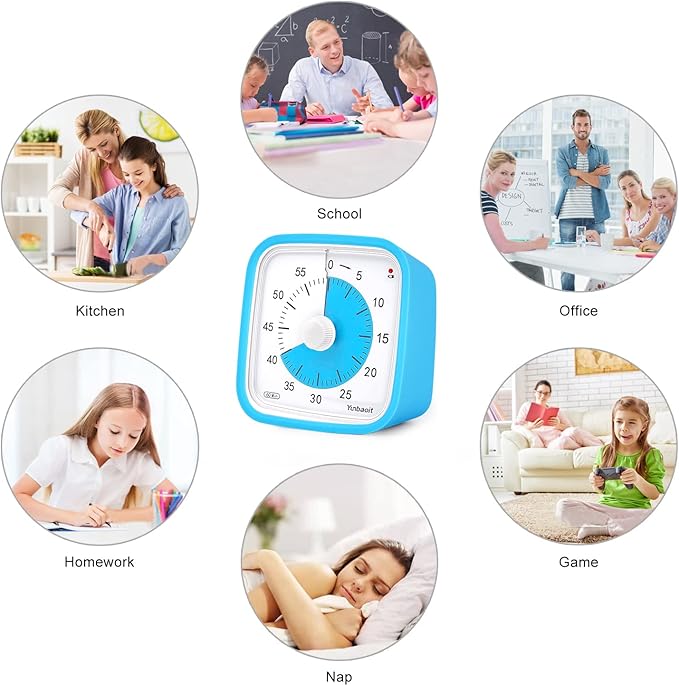 Yunbaoit Upgraded Visual Timer with Protective Case 60 Minute Countdown Timer for Kids with Low Power Indicator Light Clock Time Management Tool (Blue Blue)