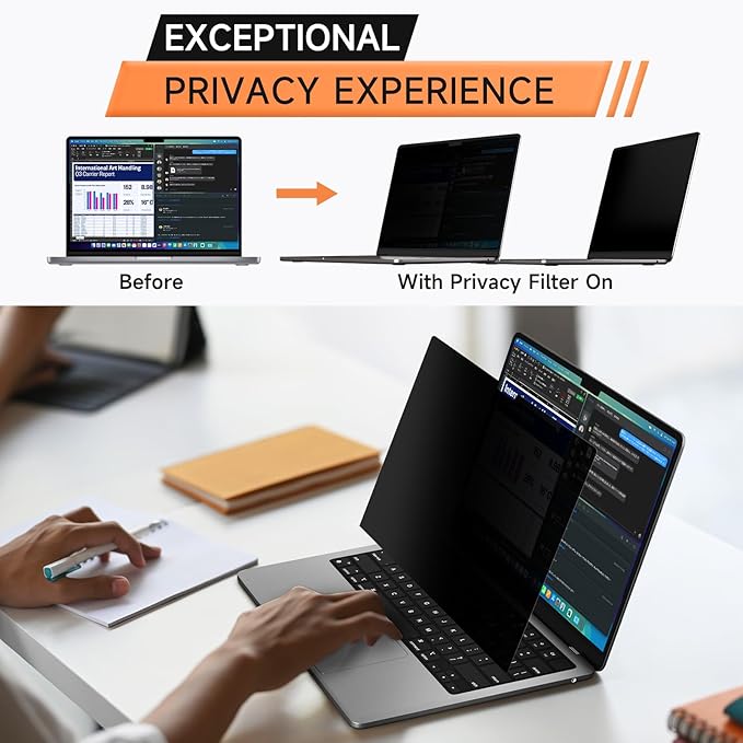 Privacy Screen for Macbook Pro 13 Inch (2016-2022, M1, M2) & Air 13 inch (2018-2021, M1), Anti Glare Blue Light Filter, Nano No Glue Anti Spy Black Protector for Mac Pro 13In Laptop Computer