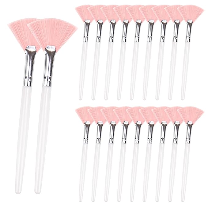 20 Pieces Fan Brushes Facial Applicator Brush Soft Makeup Mask Acid Applicator Brush Esthetician Cosmetic Brush for Mud Cream, Makeup Peel (Pink)