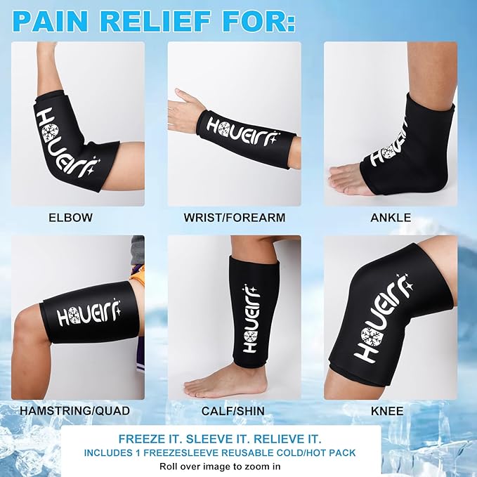 HAUElRR Knee Ice Pack Wrap with Compression Sleeve, Flexible Gel Ice Wrap for Knee, Elbow, Ankle, Foot, Reusable Hot & Cold Therapy for Injuries, Pain Relief, Meniscus, ACL, MCL Recovery-XS